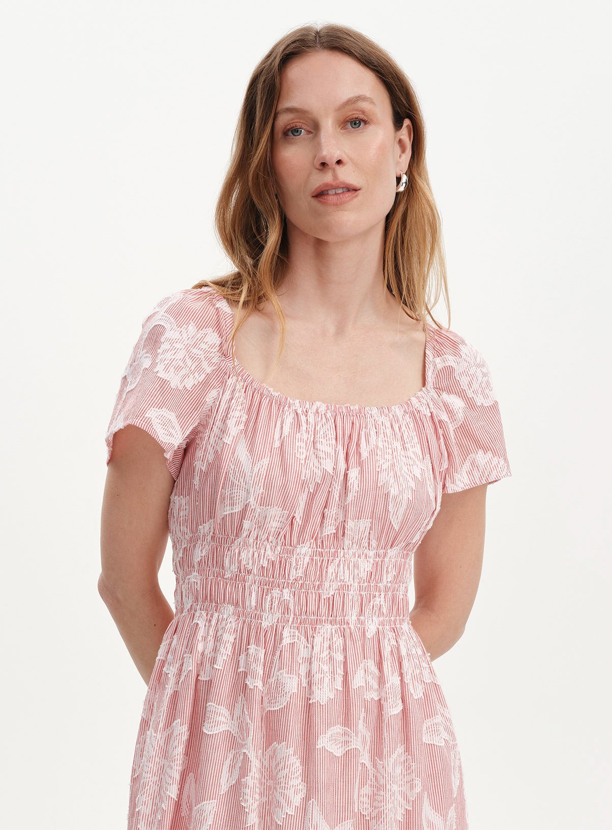 FINERY Maia Floral Stripe Shirred Waist Dress 14 - Image 4 thumbnail